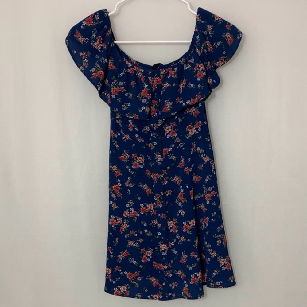 Bebop little girls blue and red floral button up dress size xxs